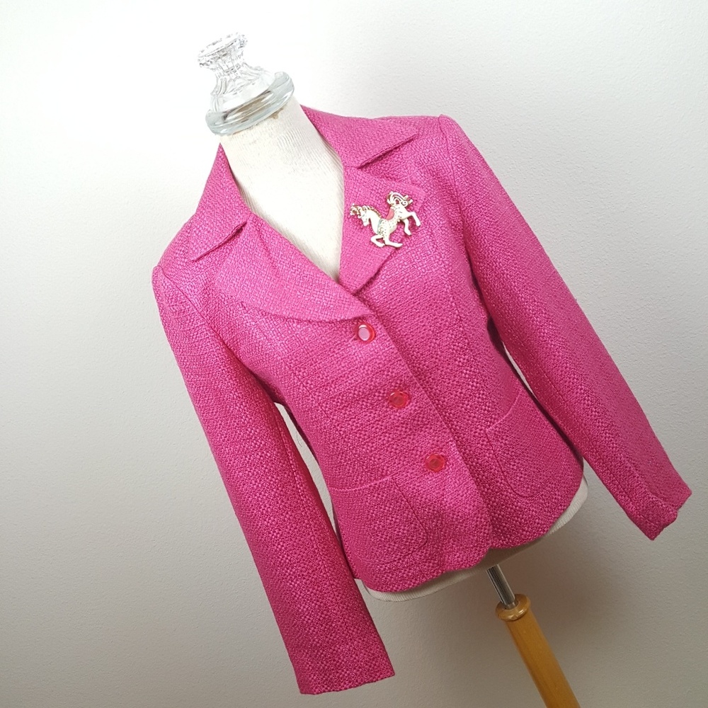 NWOT Raspberry Pink Boucle Tweed 3 Button Blazer